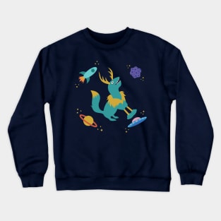 Teal Antler Creature in Outer Space Crewneck Sweatshirt